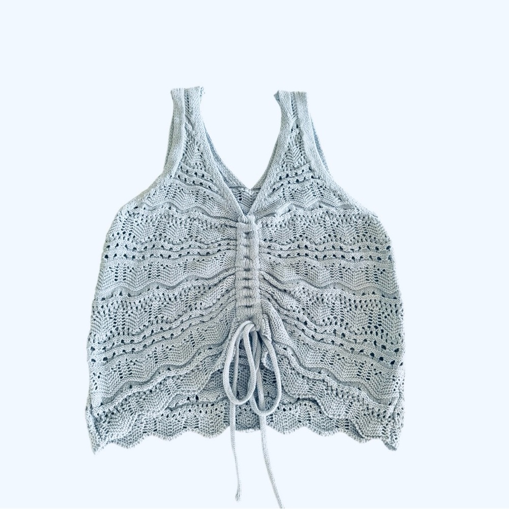 Jessica Simpson Light Blue Crochet Tie-Front Tank - size small - Picture 2 of 7